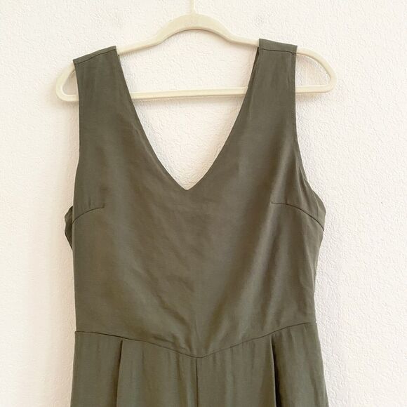 Fourteen & 9th Jumpsuit Olive Green Open Tie Zip Back Wide Leg‎ Large Boho - Picture 3 of 12